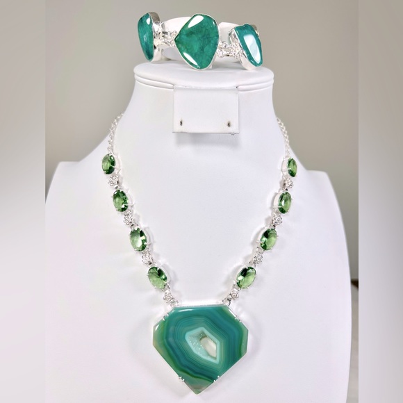Green Solar Quartz 925 Large Necklace ONLY - Picture 1 of 10